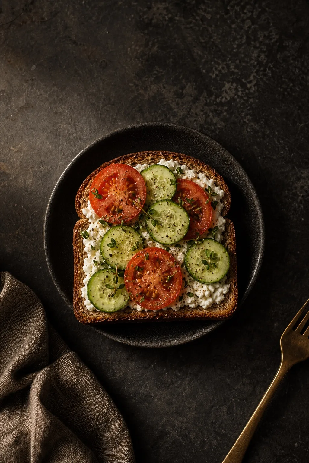 Cottage cheese toast with tomato and cucumber